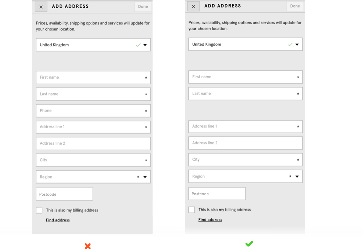 Address lookup surfacing options as the customer types