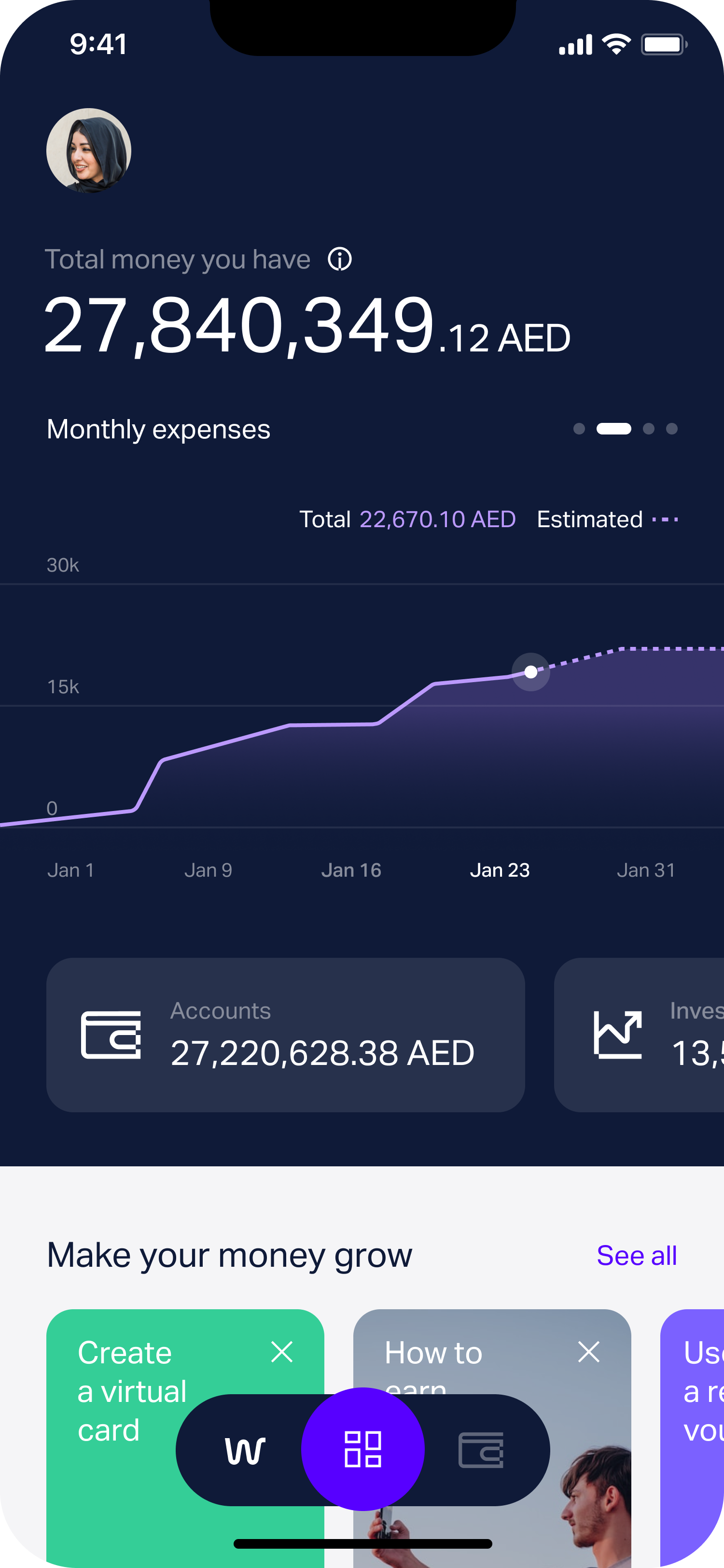 The Wio Personal accounts homepage — see, manage and grow money in one view