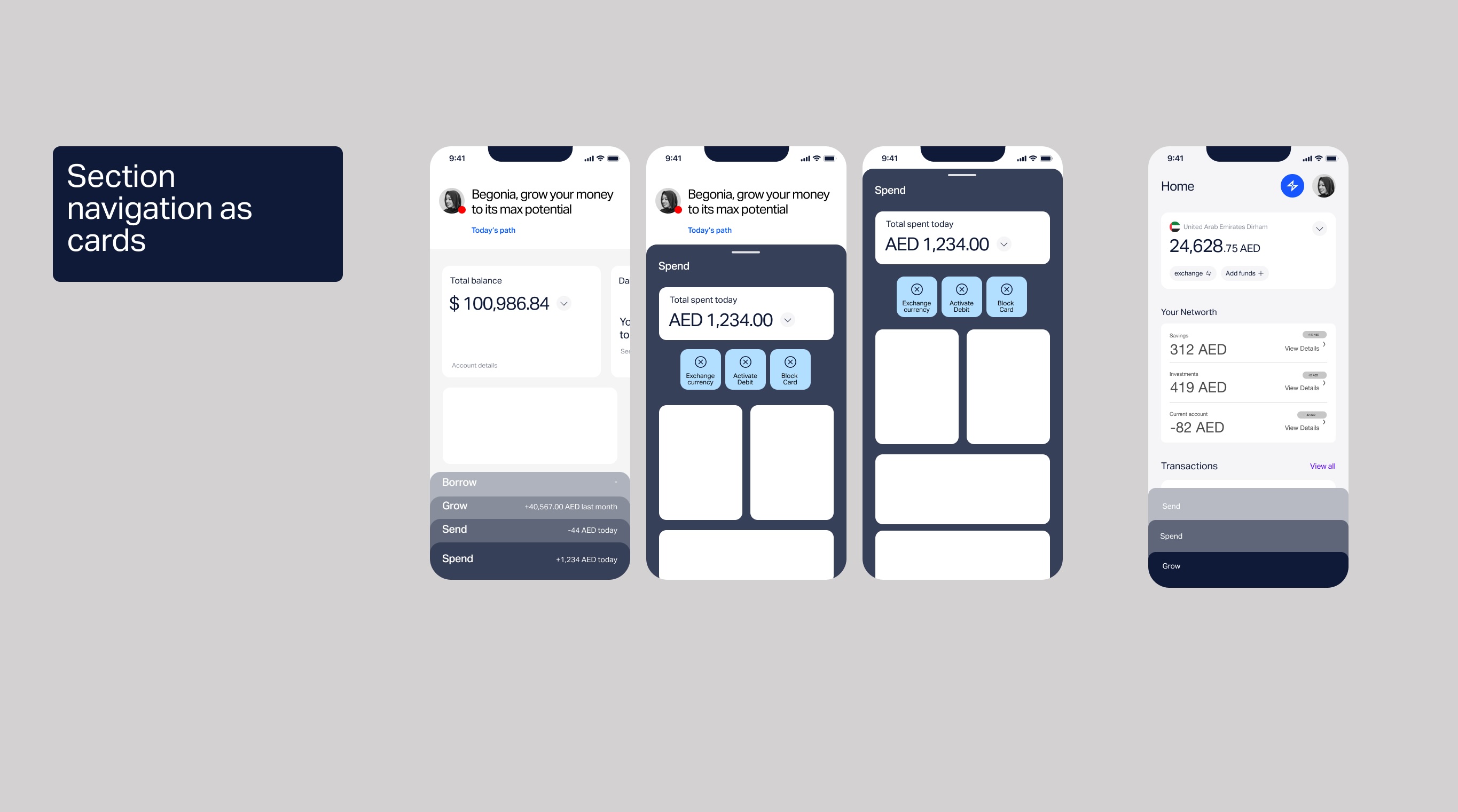 Navigation exploration — moving between accounts and spending