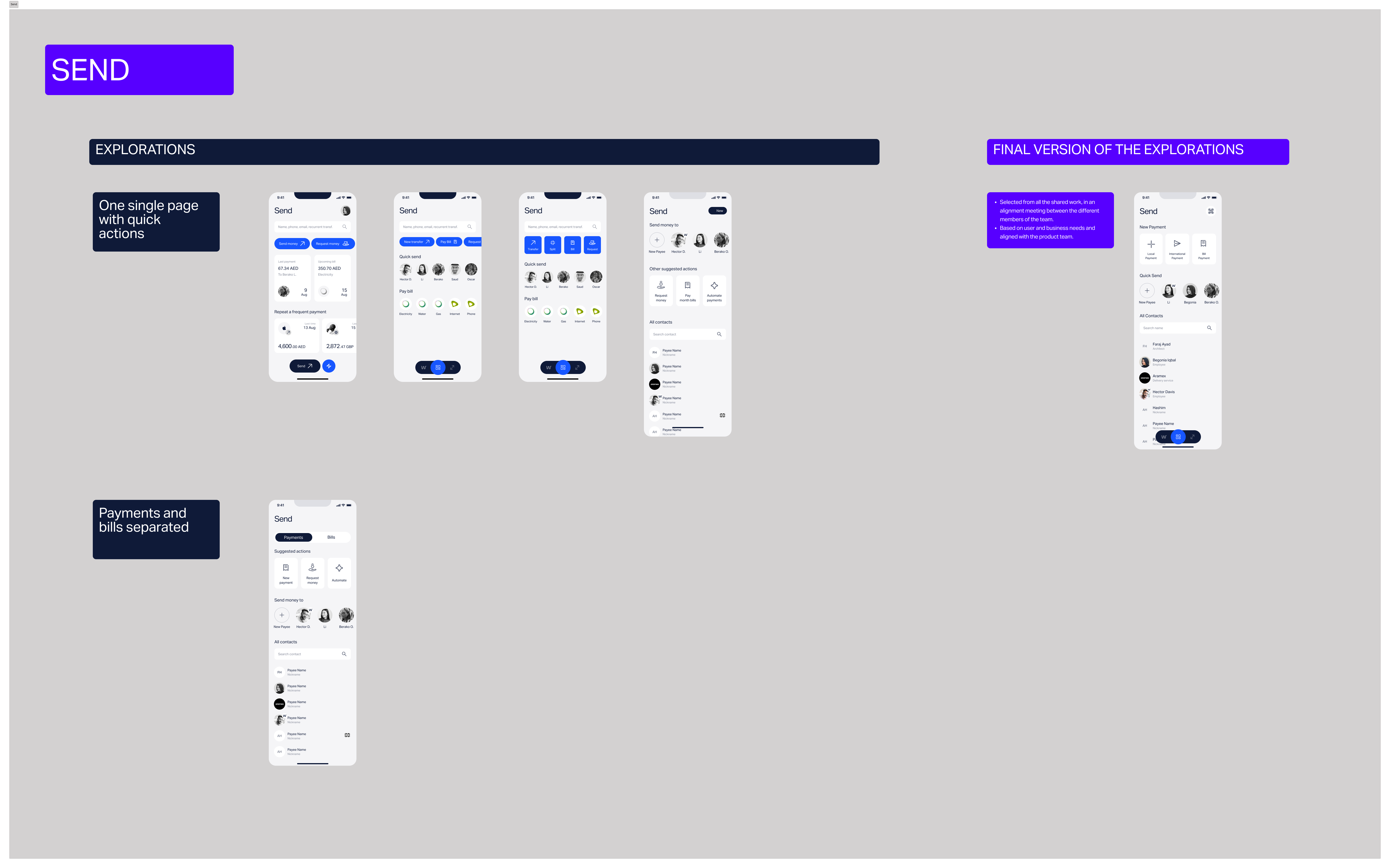 Send-money component explorations